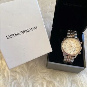 EMPORIO  ARMANI  - Men's Zeta White Dial Two Tone Chronograph Watch - AR1998 NIB